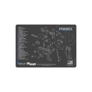 SIG SAUER P220 SCHEMATIC HANDGUN MAT - CHARCOAL GRAY/CERUS BLUE 17" X 12"