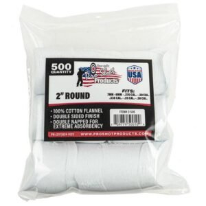 COTTON FLANNEL CLEANING PATCHES - 2" ROUND - .270-.38 CALIBER 500 COUNT