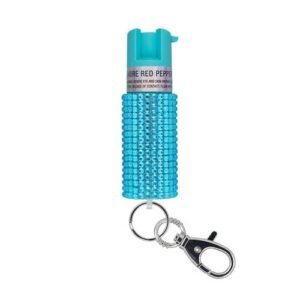 PEPPER SPRAY W/ JEWELED DESIGN AND SNAP CLIP - TEAL 25 BURSTS