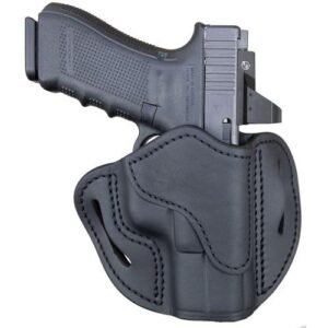 OPTIC READY OPEN TOP MULTI-FIT BELT HOLSTER - STEALTH BLACK RIGHT HANDED LEATHER GLOCK 17/19 OR-BH2.1
