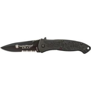 S.W.A.T. M.A.G.I.C. FOLDING KNIFE - BLACK DROP POINT PARTIALLY SERRATED 3.7" BLADE LARGE